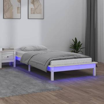 LED Bed Frame White 100x200 cm - Solid Wood Design