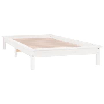 LED Bed Frame White 100x200 cm - Solid Wood Design