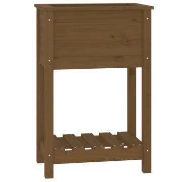 Planter with Shelf Honey Brown - Solid Pine Wood | HipoMarket