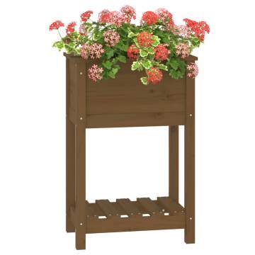 Planter with Shelf Honey Brown - Solid Pine Wood | HipoMarket