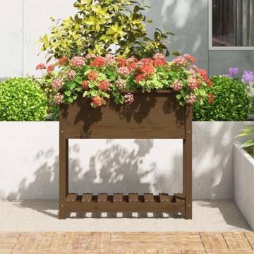 Planter with Shelf Honey Brown 82.5x34.5x81 cm - Solid Pine