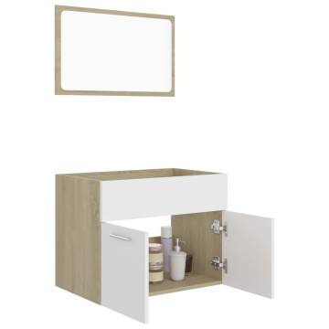 2 Piece Bathroom Furniture Set - White & Sonoma Oak