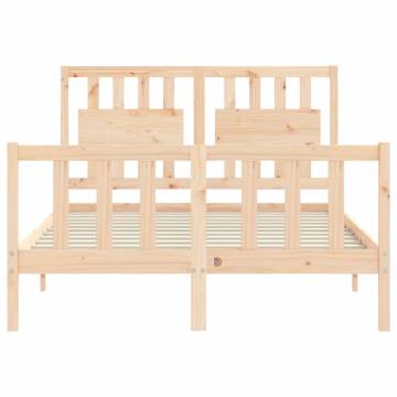 Solid Wood Small Double Bed Frame with Headboard - Hipomarket