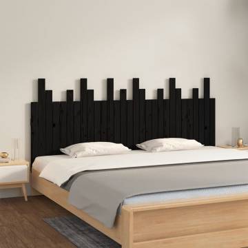 Elegant Black Wall Headboard - Solid Pine Wood 185x3x80 cm