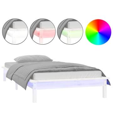 LED Bed Frame White 75x190 cm - Small Single Solid Wood