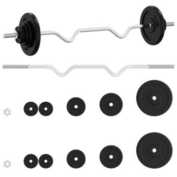 30 kg Barbell with Plates Set - Cast Iron & Chrome Steel