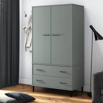 Stylish Grey Wardrobe with Metal Legs - Solid Wood OSLO 90x55 cm