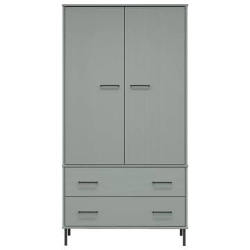 Stylish Grey Wardrobe with Metal Legs - Solid Wood OSLO 90x55 cm