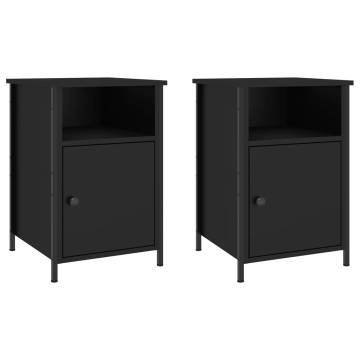 Elegant Black Bedside Cabinets - 2 pcs, Engineered Wood