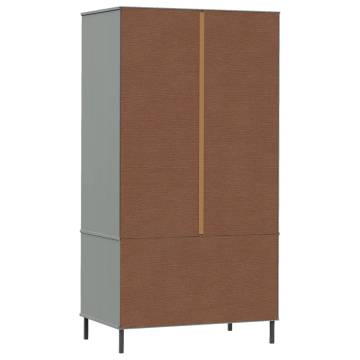 Stylish Grey Wardrobe with Metal Legs - Solid Wood OSLO 90x55 cm