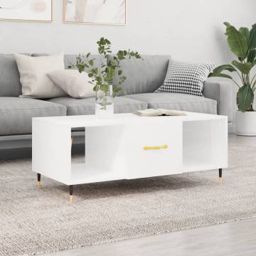 Elegant High Gloss White Coffee Table - 102x50x40 cm