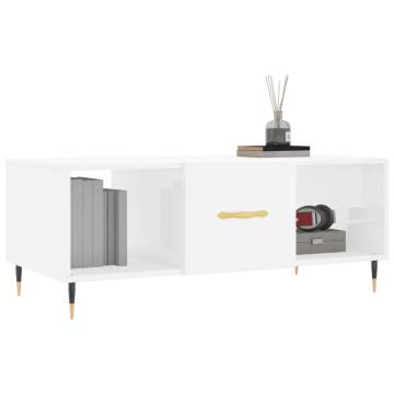 Elegant High Gloss White Coffee Table - 102x50x40 cm