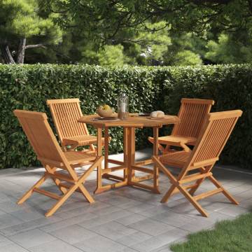 5 Piece Folding Outdoor Dining Set - Solid Teak Wood