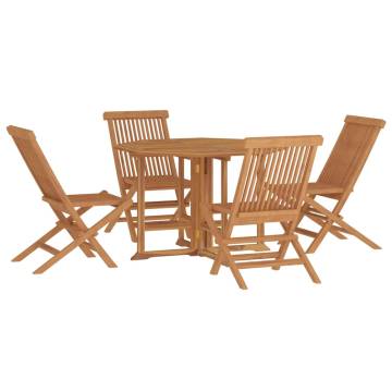 5 Piece Folding Outdoor Dining Set - Solid Teak Wood