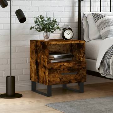 Modern Smoked Oak Bedside Cabinet - 40x35x47.5 cm