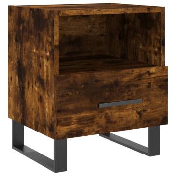 Modern Smoked Oak Bedside Cabinet - 40x35x47.5 cm