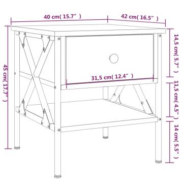 Stylish Brown Oak Bedside Table - 40x42x45 cm