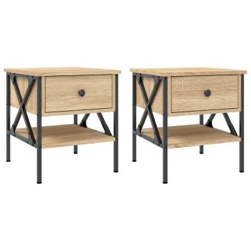 Sonoma Oak Bedside Tables - 2 pcs Industrial Style | Hipomarket