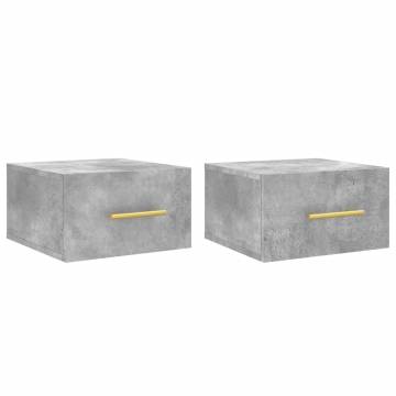 Wall-mounted Bedside Cabinets - Concrete Grey - 2 Pcs