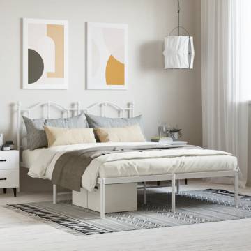 White Metal Bed Frame with Headboard 140x200 cm - HipoMarket