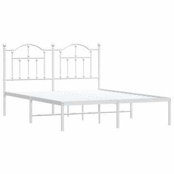 White Metal Bed Frame with Headboard 140x200 cm - HipoMarket