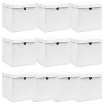 10 pcs White Storage Boxes with Lids - Durable Fabric