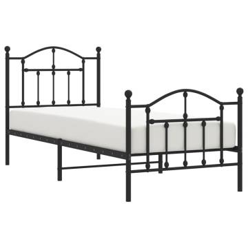 Black Metal Bed Frame with Headboard & Footboard 90x190 cm