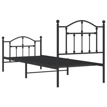 Black Metal Bed Frame with Headboard & Footboard 90x190 cm