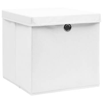 10 pcs White Storage Boxes with Lids - Durable Fabric