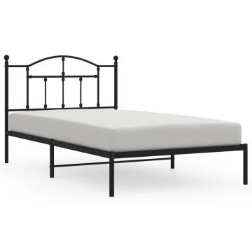 Metal Bed Frame with Headboard Black - 107x203 cm | HipoMarket