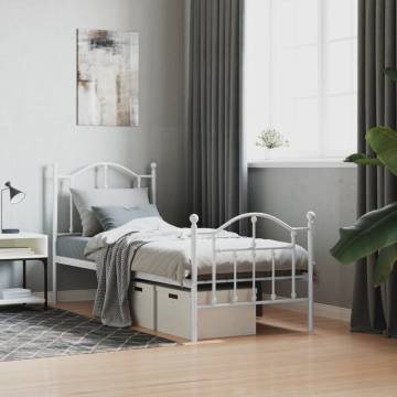 Elegant White Metal Bed Frame with Headboard - Small Single 75x190cm