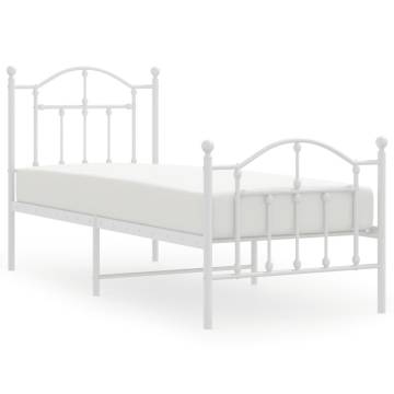 Elegant White Metal Bed Frame with Headboard - Small Single 75x190cm