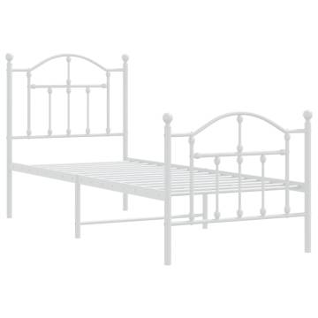 Elegant White Metal Bed Frame with Headboard - Small Single 75x190cm