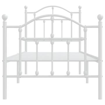 Elegant White Metal Bed Frame with Headboard - Small Single 75x190cm