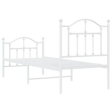 Elegant White Metal Bed Frame with Headboard - Small Single 75x190cm