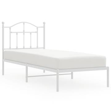 Metal Bed Frame with Headboard White 90x190 cm - Hipomarket