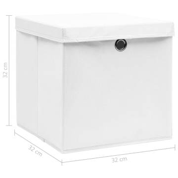 10 pcs White Storage Boxes with Lids - Durable Fabric