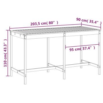 Garden Table Black 203.5x90x110 cm - Solid Pine Wood