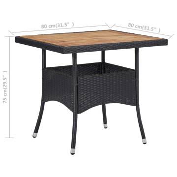 Outdoor Dining Table - Black Poly Rattan & Acacia Wood