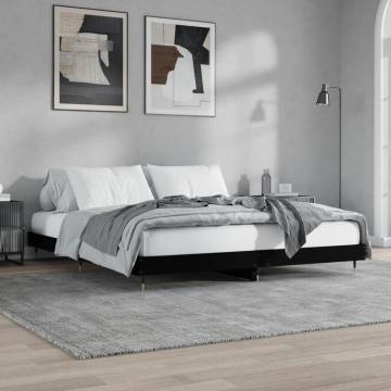 Black Bed Frame 200x200 cm - Durable Engineered Wood