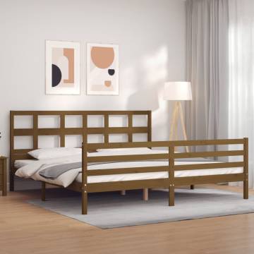 Solid Wood Bed Frame with Headboard - Honey Brown 200x200 cm