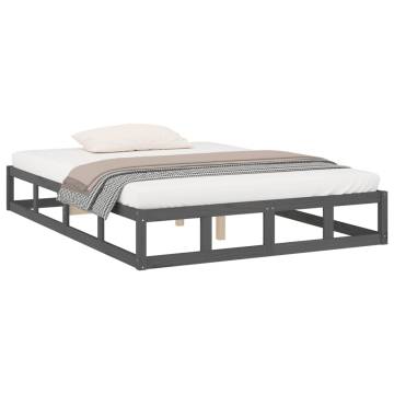 Elegant Grey Double Bed Frame 135x190 cm - Solid Wood