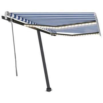 Manual Retractable Awning with LED - Blue & White 350x250 cm