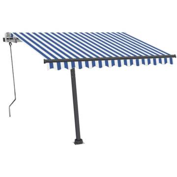 Manual Retractable Awning with LED - Blue & White 350x250 cm