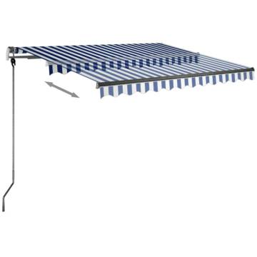 Manual Retractable Awning with LED - Blue & White 350x250 cm