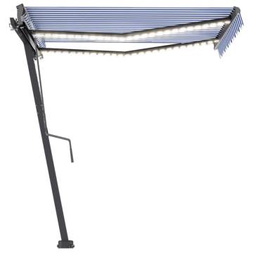 Manual Retractable Awning with LED - Blue & White 350x250 cm