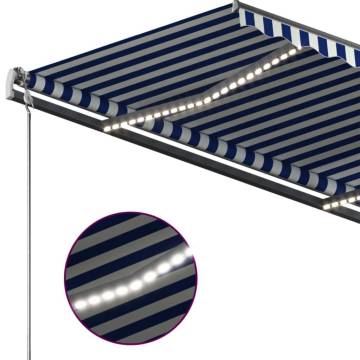 Manual Retractable Awning with LED - Blue & White 350x250 cm