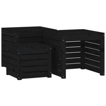 3 Piece Garden Box Set - Black Solid Pine Wood Storage