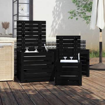 3 Piece Garden Box Set - Black Solid Pine Wood Storage