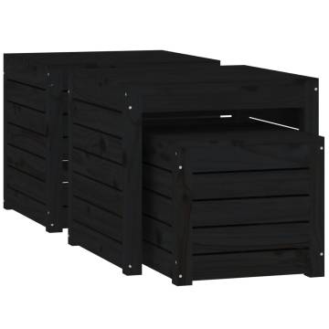 3 Piece Garden Box Set - Black Solid Pine Wood Storage